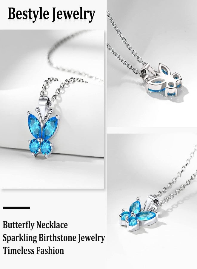 Bestyle Sterling Silver Butterfly Necklace, Butterflies December-Blue Topaz Birthstone Necklaces Hypoallergenic Silver Necklace Delicate Everyday Jewelry Gift for Women - Image 3